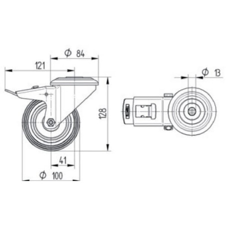 Roulettes pivotantes en acier inoxydable à bandage en matière synthétique TENTE 8477UAD100P3013
