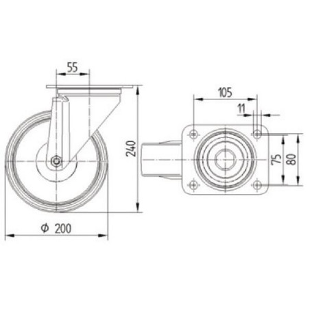 Roulettes pivotantes en acier inoxydable à bandage en matière synthétique TENTE 8470UOO200P63