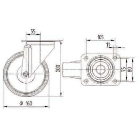 Roulettes pivotantes en acier inoxydable à bandage en matière synthétique TENTE 8470UOO160P63