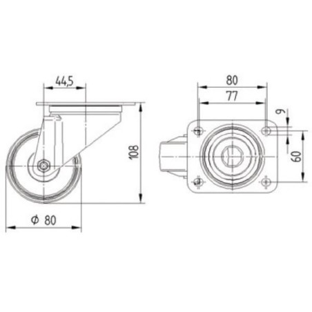 Roulettes pivotantes en acier inoxydable à bandage en matière synthétique TENTE 8470UOO080P62