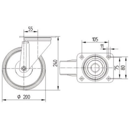 Roulettes pivotantes en acier inoxydable à bandage en matière synthétique TENTE 8470UAD200P63
