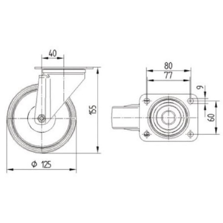 Roulettes pivotantes en acier inoxydable à bandage en matière synthétique TENTE 8470UAD125P62