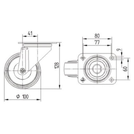 Roulettes pivotantes en acier inoxydable à bandage en matière synthétique TENTE 8470UAD100P62