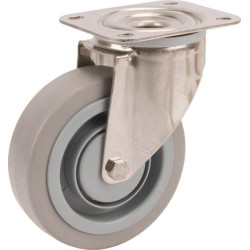 Roulettes pivotantes en acier inoxydable à bandage en caoutchouc gris élastique TENTE 8470UFC125P62