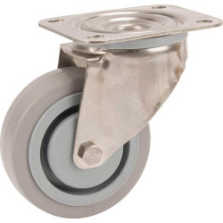 Roulettes pivotantes en acier inoxydable à bandage en caoutchouc gris élastique TENTE 8470UFC100P62