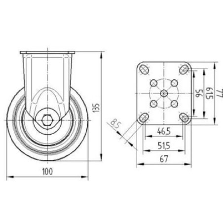 Roulettes pivotantes en acier galvanisé à platine de fixation TENTE 2478PJP100P50