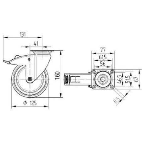 Roulettes pivotantes en acier galvanisé à platine de fixation TENTE 2477PJP125P50