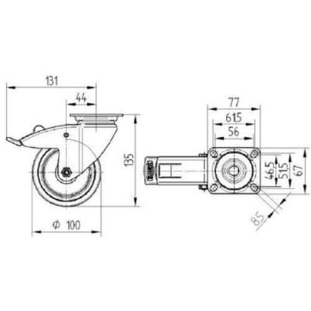 Roulettes pivotantes en acier galvanisé à platine de fixation TENTE 2477PJP100P50
