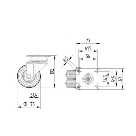 Roulettes pivotantes doubles TENTE 2970PJP075P50