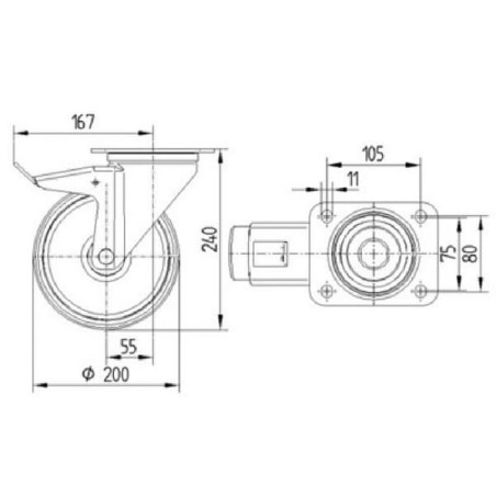 Roulettes pivotantes à bandage TENTE 3477UOR200P63
