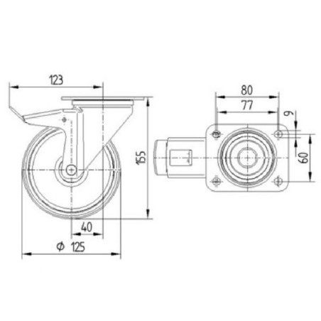 Roulettes pivotantes à bandage TENTE 3477UOJ125P62