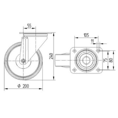 Roulettes pivotantes à bandage TENTE 3470UOR200P63