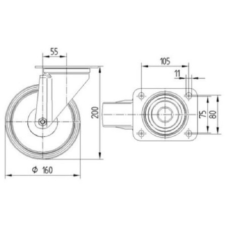 Roulettes pivotantes à bandage TENTE 3470UOR160P63
