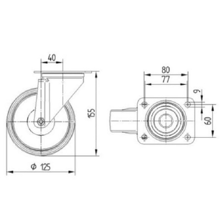 Roulettes pivotantes à bandage TENTE 3470UOJ125P62