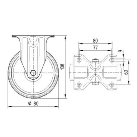 Roulettes pivotantes à bandage en polyuréthane TENTE 3478UAR080P62