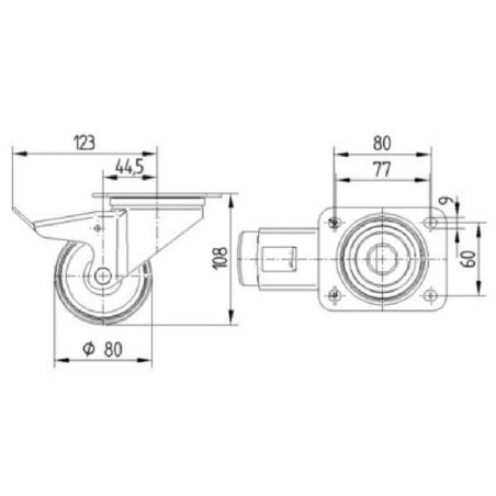 Roulettes pivotantes à bandage en polyuréthane TENTE 3477UAR080P62