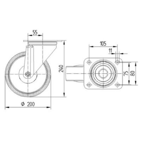 Roulettes pivotantes à bandage en polyuréthane TENTE 3470UAR200P63