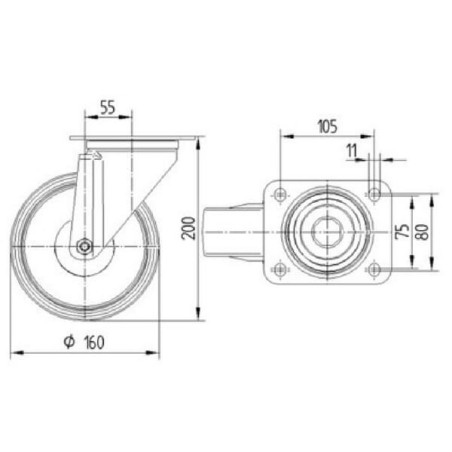 Roulettes pivotantes à bandage en polyuréthane TENTE 3470UAR160P63