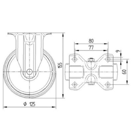 Roulettes pivotantes à bandage en polyamide gris et anneau central en caoutchouc TENTE 3478HUR125P62
