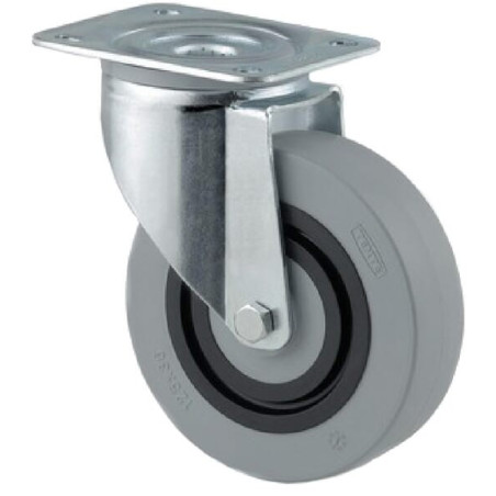 Roulettes pivotantes à bandage en polyamide gris et anneau central en caoutchouc TENTE 3470HUR125P62