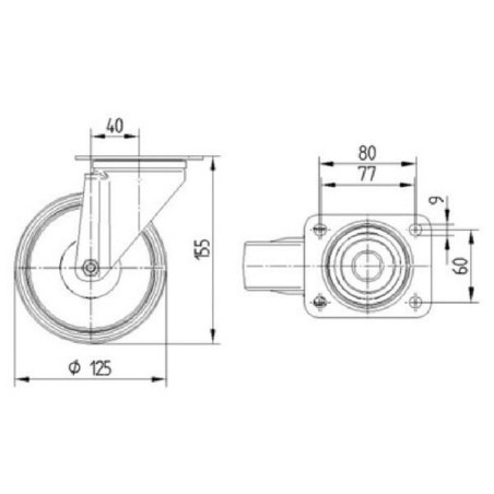Roulettes pivotantes à bandage en polyamide gris et anneau central en caoutchouc TENTE 3470HUR125P62