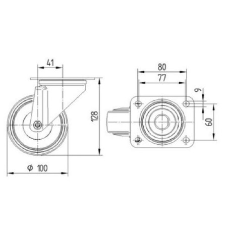 Roulettes pivotantes à bandage en polyamide gris et anneau central en caoutchouc TENTE 3470HUR100P62