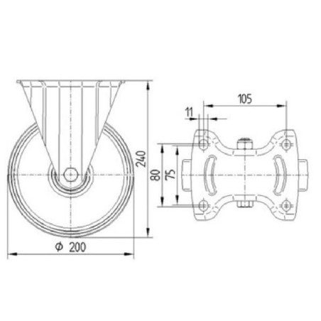 Roulettes pivotantes à bandage en caoutchouc élastique TENTE 3478UFP200P63