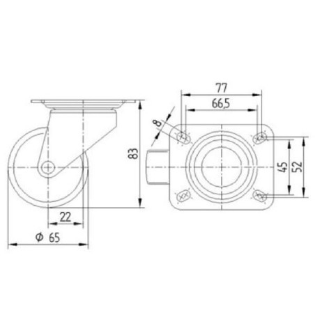 Roulettes en matière synthétique à platine de fixation TENTE 3430POO065P609570