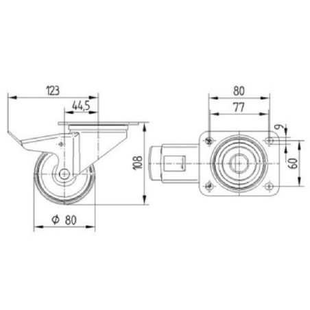 Roulette pivotante et frein TENTE 3477UOJ080P62